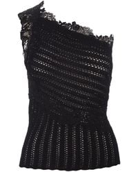 Ermanno Scervino - Cotton Top With Lace And Crystals - Lyst