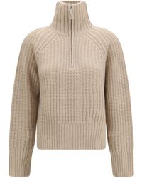 Allude - Ribbed Troyer Sweater With Zip Kashmir/Capra Hircus; Silk - Lyst