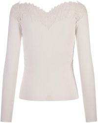 Ermanno Scervino - Sweater With Lace And Boat Neckline - Lyst
