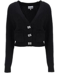 Ganni - Cardigan With Diamanté Butterfly Buttons - Lyst