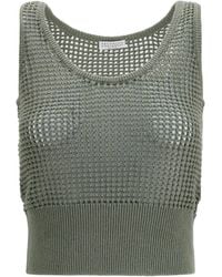 Brunello Cucinelli - Perforated Sequin Tank Top Cotton; Polyester - Lyst