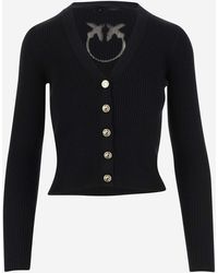Pinko - Silk And Cotton Cardigan With Logo - Lyst
