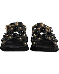 Dolce & Gabbana - Leather Studded Slides Sandals Shoes Calfskin - Lyst