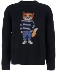 Maison Kitsuné - Crewneck Sweater With Logo Embroidery - Lyst