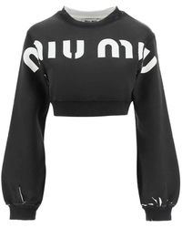 Miu Miu - Cropped Logo Sweatshirt - Lyst