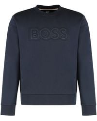 BOSS - Logo Detail Cotton Sweatshirt Sweatshirts - Lyst