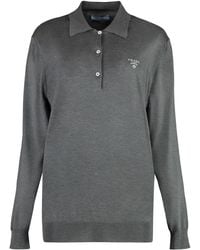 Prada - Long Sleeve Knit Polo Shirt - Lyst