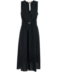 Twinset - Long Dress Metal Buckle With V-Neck And Cotton Belt For Elastane - Lyst