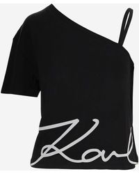 Karl Lagerfeld - One-Shoulder T-Shirt With Logo - Lyst