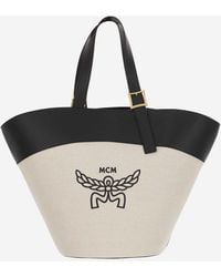 MCM - Cotton Canvas And Leather Himmel Shoulder Bag - Lyst
