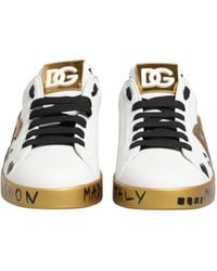 Dolce & Gabbana - Crystal Portofino Sneakers Shoes Calfskin Leather - Lyst