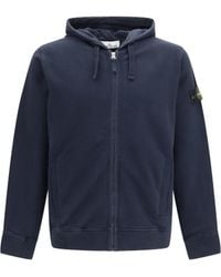 Stone Island - Cotton Hoodie With Zip And Compass Logo Sweatshirts - Lyst