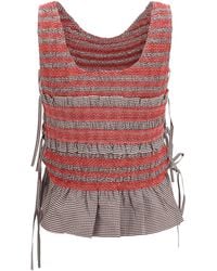 Ganni - Elastic Printed Top With Ruching And Side Ties - Lyst