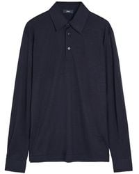 Herno - Wool Jersey Long-Sleeved Polo Shirt With Tonal Embroidered Logo - Lyst