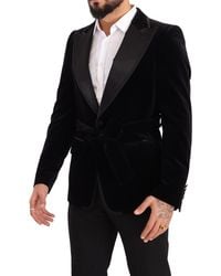 Dolce & Gabbana - Black Velvet Single Breasted One Button Blazer Cotton - Lyst