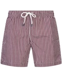 Fedeli - Burgundy And Striped Swim Shorts - Lyst