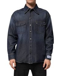 Dolce & Gabbana - Denim Button Casual Logo Patch Shirt Cotton - Lyst