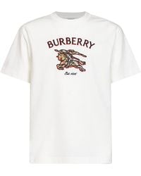 Burberry - Chalk Cotton T-Shirt With Knight Check - Lyst