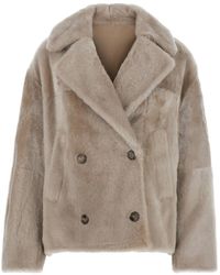 Yves Salomon - Beigedouble-Breasted Fur Jacket - Lyst