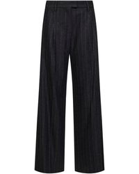 Brunello Cucinelli - Anthracite Sequin Pinstriped Wool Blend Loose Pleated Trousers - Lyst