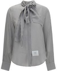Thom Browne - Striped Silk Shirt With Removable Collar - Lyst