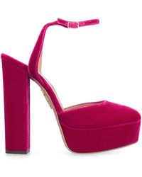 Aquazzura So High Velvet Platform Pump in Red | Lyst