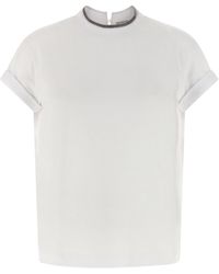 Brunello Cucinelli - Embroidered Collar Cotton T-Shirt - Lyst