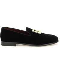 Mens Shoes Slip-on shoes Loafers Dolce & Gabbana Velvet Crossover Logo Loafers in Brown for Men 