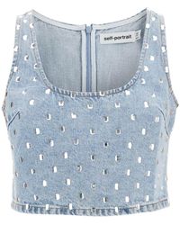 Self-Portrait - Denim Crop Top For Stylish - Lyst