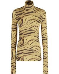 Ganni - Printed Shiny Jersey Turtleneck - Lyst