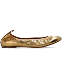 Lanvin - Ruched Detail Metallic Ballerina Shoes - Lyst