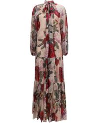 Nissa - Long Silk Dress With Scarf Detail - Lyst