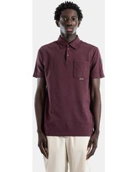 Moncler - Washed Bordeaux Piqué Cotton Polo With Metal Logo Chest Pocket T-Shirts And Polos - Lyst