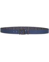 Fendi - Leather And Ff Canvas Squared Ff Reversible Belt - Lyst
