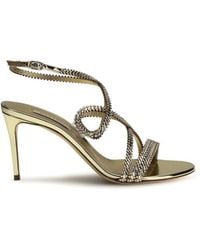 Casadei - Gold Calf Leather Bos Taurus Stiletto Heel Sandals - Lyst