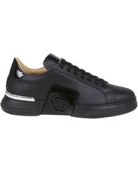 Philipp Plein - Lo-Top Calfskin Sneakers With Perforated Detailing And Embossed Logo - Lyst