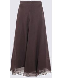 Brunello Cucinelli - Dark Silk Ballet Midi Skirt - Lyst
