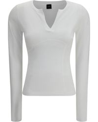 Pinko - Sweater Long-Sleeve With V-Open Neckline Viscose; Cotton T-Shirts - Lyst