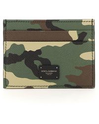 Dolce & Gabbana Camouflage Print Dauphine Leather Card Holder - Green