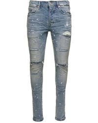 Purple Brand - Light Blue Five Pockets Skinny Jeans With Paint Stains In Cotton Denim - Lyst