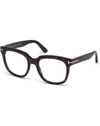 Tom Ford - Eyeglasses Square Full Rim, Havana Frame And Clear--Light Block Lenses Lens Ft5537-B052 - Lyst