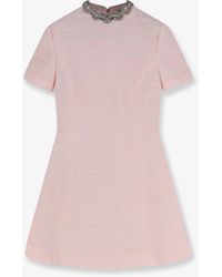 Valentino - Embroidered Crinkle Cotton Tweed Mini Dress - Lyst