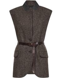 Brunello Cucinelli - Dark Sparkling Chevron Belted Vest With Monili - Lyst