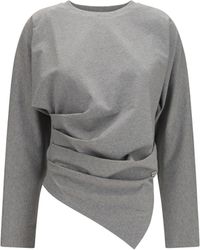 Ganni - Asymmetric Draped Stretch Cotton Top - Lyst