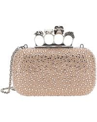McQueen - Four Ring Clutch With Skull-Shaped Studs And All-Over Rhinestone Application - Lyst