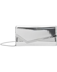 Jimmy Choo - 'Emmie' Metallic Envelope Clutch With Logo Lettering On The Front And Chain-Link Shoulder Strap - Lyst