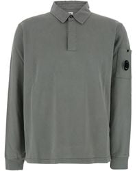 C.P. Company - Sweatshirt With Polo Shirt Style Collar And Logo Plaque On The Sleeve - Lyst