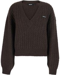 ROTATE BIRGER CHRISTENSEN - Sweater V-Neck Cable Knit Merino Wool Tops - Lyst