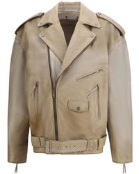 Golden Goose - Beige Buffalo Leather Biker Jacket - Lyst