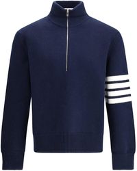 Thom Browne - Elegant Sweater With Half-Zip Detail On The Neck - Lyst